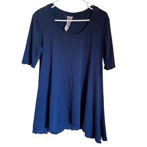 Boho Bohemian Half Sleeve Flowy Free People Blue Cotton Tunic Size XS